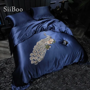 Siiboo super grezns Itālija stila pāvs embriodery par 25mm dabīgā zīda sega, gultas piederumi, kas top grade dāvanu sp6480