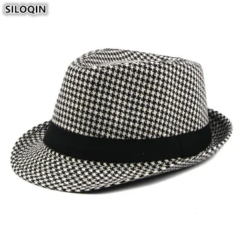 SILOQIN pusmūža Vīriešu Fedoras Cepuri Britu Modes Džeza Cepures 2019 Jaunu Pleds Apdares Zīmols Vāciņi Džentlmenis Vīriešu Tēva Cepure