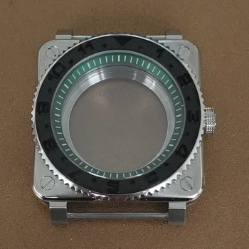 Skatīties piederumi 42mm nerūsējošā tērauda kvadrātveida gadījumā zaļa balta lente iekšējais ēna + safīra stikls piemērots NH35/36 kustība