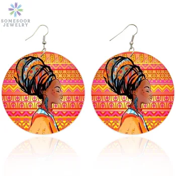 SOMESOOR Retro Headwrap Sieviete Afro Etniskā Koka Piliens Auskari Āfrikas Krāsas Koka Kulons Cilšu Vilināt Rotaslietas Sievietēm Dāvanas
