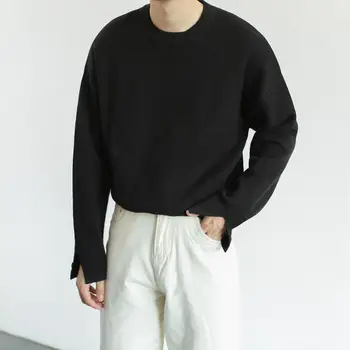 Stilīgs Vīriešu Džemperis Ādas-touch Tīru Krāsu Vīriešu Trikotāžas Džemperis Streetwear Sabiezēt Mīkstu Auduma Vīriešu Džemperi, Vīriešu Apģērbs