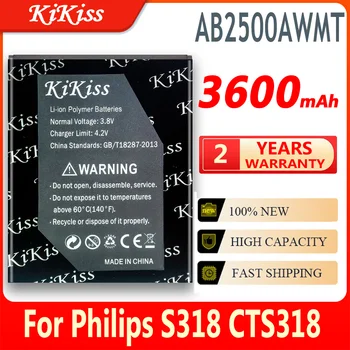 Sākotnējā KiKiss 3600mAh AB2500AWMT Jaunu Jaudīgu Akumulatoru Philips S318 CTS318 Tālruņa Akumulatora