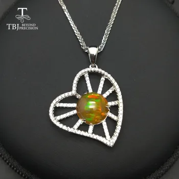 TBJ ,Dabas varavīksnes etiopijas opal rd10.0mm kuloni ar ķēdes 925 sterling sudraba akmens kaklarota sievietēm kā dāvanu
