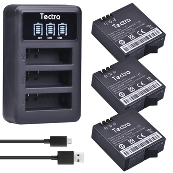 Tectra 3pcs AZ16-1 1400mAh Uzlādējams Par xiaomi yi Akumulators + LED USB 3-Slot Lādētāju Xiao mi yi 4k 4k+ Rīcība, 2. Kamera