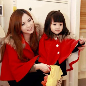 Toddler bērniem Meiteņu drēbes kapuci kažokādas apkakle cape vilnas virsdrēbes bērniem, meiteņu apģērbs, apģērbs, korejiešu siltu lakatu mēteļi