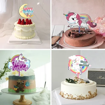 Unicorn Akrila Krāsu Drukas Dzimšanas dienas Kūka Topper Mākoņi, Varavīksnes Cepot Kūka Topper par Kazlēnu Dzimšanas dienas svinības Kūka Apdare Jaunas