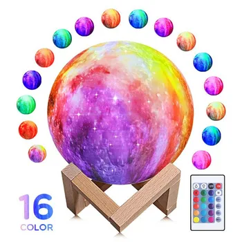 USB Lādējamu 16 Krāsas, 3D Iespiesti Zvaigžņu Mēness Gaismas Krāsains Touch Nakts Gaisma Mājas Dekori Radošo Dāvanu LED Nakts Gaisma 20#1