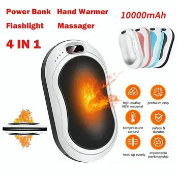 USB Lādējamu Double-Side Apkures Trešo Pārnesumu, Temperatūru, Rokas Siltāks 10000mAh Power Bank Massager LED Lukturīti