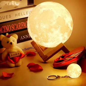 Uzlādējams Mēness Lampas 16 Krāsu Maiņa 3D Gaismas Pieskārienu Pārslēgt 3D Drukas Lampas Mēness Guļamistaba Grāmatu plaukts Nakts Gaisma Radošas Dāvanas