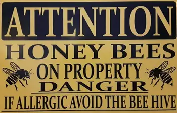 Uzmanību Medus Bites Brīdinājums Biškopības Smieklīgi Metāla Zīmju Zemnieku Saimniecības Ģimenes Kafejnīca Retro Sienu Apdare Ziemassvētku