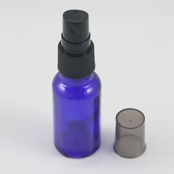 Vairumtirdzniecības apaļa zila stikla smaržu pudeles ar melnas plastmasas sūkņa stikla spray smaržas 20ml pudeles