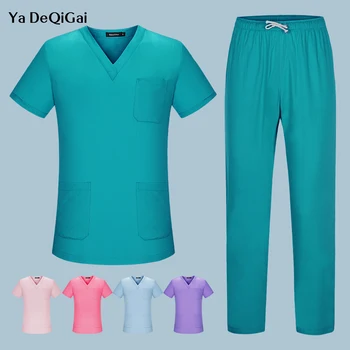 Vairumtirdzniecības Modes Krūmāji Tērpi Slimnīcu Darba Vienādi Komplekti tīrtoņa Krāsu Sievietēm, Ķirurģiskās Kleita Kabatas, V-veida kakla Krūmāji Komplekti Sievietēm