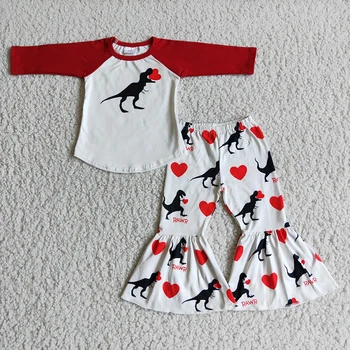 Vairumtirdzniecības Pavasara Kids Valentīna Diena Bērniem Patīk Apģērbs Mazulim Meitene Modes Boutique Sarkanu Apģērbu Sirds Dinozauru Bikses Drēbes