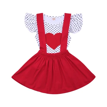 Valentīna Baby Toddler Meiteņu Apģērbu Komplekti, 1-6Y Polka Dot Sirds Drukāt Ruffles Piedurknēm T Krekli, Topi Siksna Kleita