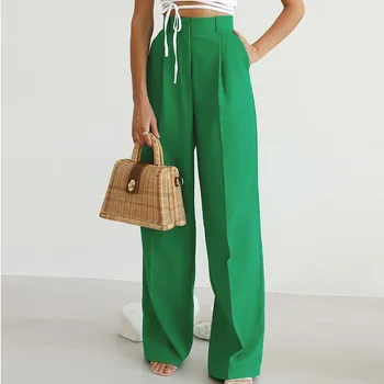 Vasaras streetwear sieviešu augsto vidukli, uzvalku bikses, Zaļš/brūns /melns biroja dāma korejiešu stilā, bikses 2022 femme pantalones