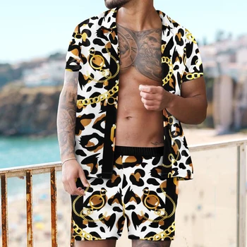 Vasaras Vīriešiem Augstas Kvalitātes Havaju Komplekti Ziedu Drukāt Īsām Piedurknēm Krekls Pludmales Šorti Streetwear Brīvdienu Ceļojumu Vīriešu Divas Gabals Uzvalks