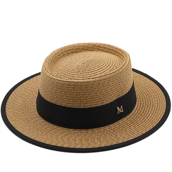 vasarā saules cepuri dāmas modes meitene salmu cepure lenti priekšgala pludmales cepure ikdienas zāle flat top panamas cepuri kaulu sieviešu sejsegu klp
