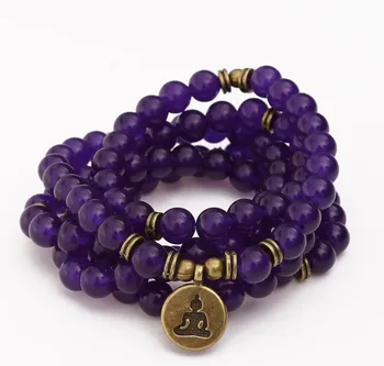 violeta 108 pērles 8mm elastīga regulēšana Lotus dzīvības koks OM Buda acs Čakra Reiki agate Onyx Jogas Aproce, kaklarota, cfg2s