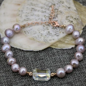 Violeta 9-10mm dabiskie saldūdens kultivētās pērles apm apaļas pērles daļa fāzēm, aproces, bezmaksas piegāde rotaslietas 7.5 collas B2911