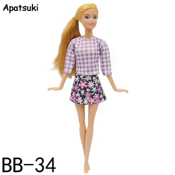 Violeta Pleds Modes Lelle Tērpiem Barbie Lelle Drēbes Top Krekls & Ziedu Svārki 1/6 Lelles, Aksesuāri, Rotaļlietas Bērniem