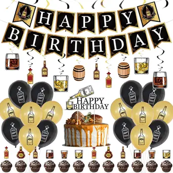 Viskijs Tēmu Dzimšanas Dienas Svinības Piegādēm Alus Krūze Modelis Balonu Karājas Kulons Banner Kūka Topper Rotājumi