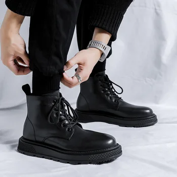 vīriešu modes oriģinālo ādas zābaki zīmolu dizainera kurpes puse balles kleitu kovboju potītes boot, melns tendence platformas botas masculina