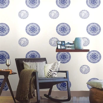 WELLYU Ķīnas zilā un baltā porcelāna disku zivju ziedu dzīvojamā istaba studiju tapetes viesnīcas istaba rūtiņu fona tapetes