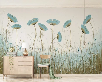 welyu Pielāgot 3d sienas Ziemeļvalstīm vienkārša un skaista piparmētru zaļš ziedi TV fona sienas dzīvojamā istaba guļamistaba dekorēšana
