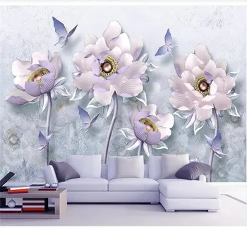 XUESU Pielāgojams fons 3D / 5D / 8D ūdensizturīgs sienu apdares 3D trīsdimensiju reljefa peoniju ziedu retro Eiropas stils