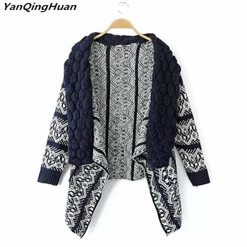 Yan Qing Huan 2018 Jaunu Modes Adīt Ziedu Atloks Dāmas Sieviešu Džemperis Neregulāru Ģeometrisko Modeli Adīt Jaciņa Šalle Džemperis