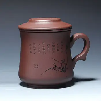 Yixing violetā māla Kung Fu Teacups tīrām rokām Tējas tase ar covere tīra Zisha birojs nav-keramikas krūzes ar tējas sietiņu