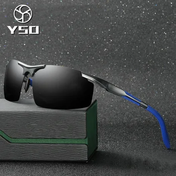 YSO Saulesbrilles Vīriešiem Polarizētās UV400 Alumīnija Magnija Rāmis, Saules Brilles Braukšanas Brilles, Daļēji bez apmales Aksesuāri Vīriešiem 8127