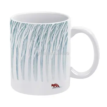 Ziemas Vētra Kafijas Krūzes Keramikas Personalizētus Krūzes 11 Oz Balta Krūze Tējas, Piena Kausa Drinkware Ceļojumu Krūze, Meža Lapsa Sniega Ziemas Natu