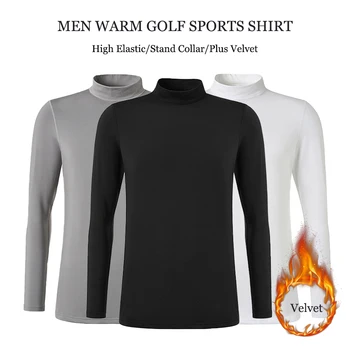 Ziemas Vīriešu Sporta Golfa Valkāt garām piedurknēm Vilnas Golfa Krekls Vīriešu Saglabāt Siltu Apakšveļu Elastīgs T-krekls Soft Topi Stand Apkakli S-3XL