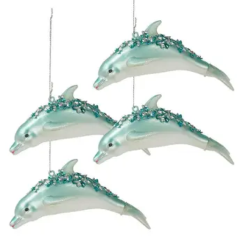Ziemassvētku Delfīni Apdare 4gab Spīguļi, Blue Dolphin Ziemassvētku Rotājumu Roku Apgleznoti Stikla Izpūstas Blue Dolphins Ielaiduma