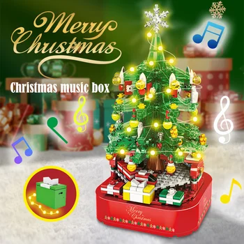 Ziemassvētku Eglīte Dekori Elk Sniegavīrs Ziemassvētku Modeli, Celtniecības Bloki DIY Music Box Dāvanas, Rotaļlietas Zēniem Un Meitenēm