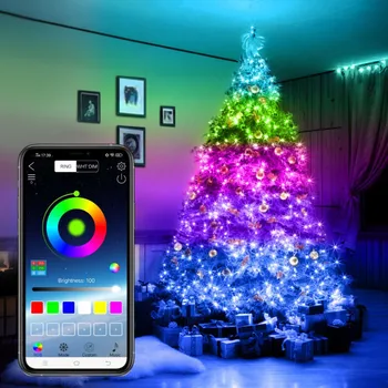 Ziemassvētku RGB Stīgu Gaismas Smart Bluetooth LED Vītnes App Kontroles Valentīna Diena Apdare, Āra Ūdensizturīgs Pasaku Gaismas