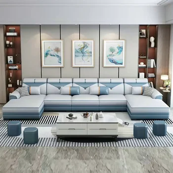 Ziemeļvalstu izmēra auduma dīvāns modernā vienkārši dzīvojamā istabā stūrī noņemams un mazgājams tehnoloģijas audumu dīvāna kombināciju kopums