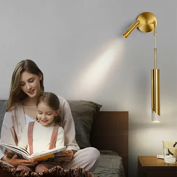 Ziemeļvalstu zelta sienas lampas Luksusa minimālisma wall mount gaiša fona starmešu gaismā lasījumā guļamistabas gultas lasījumā sienas lampas
