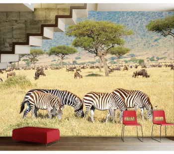 Āfrikas Līdzenumiem Zebra dzīvnieku tapetes-3D dabas ainavas fona sienas hotel KTV Kafejnīca custom izmēri