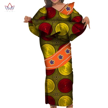 Āfrikas Tradicionālo Apģērbu Sievietēm Eleganto Gari Svārki un Crop Topi Āfrikas Drukāt Kokvilnas Dāma ankel-garums Svārki Uzstādīt WY3922