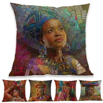 Āfrikas Ķieģeļu Mozaīkas Glezniecības Mākslas Āfrikas Melnās Sievietes Cilšu Kleita Cilvēka Dzīves Mest Spilvens Gadījumā Mājas Dīvāns Dekoratīvs Spilvens Segums