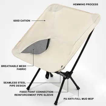 Āra Portatīvo Kempinga Krēsls 600D Oxford Auduma Salokāmo Pagarinās Sēdekļa Zvejas BBQ Piknika Beach Ultravieglajiem Krēsls