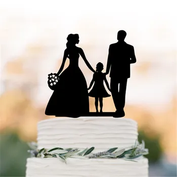 Ģimenes Kāzu Kūka topper ar meiteni, līgava un līgavainis silueta kāzu kūka toppers, funny kāzu kūka toppers ar bērnu