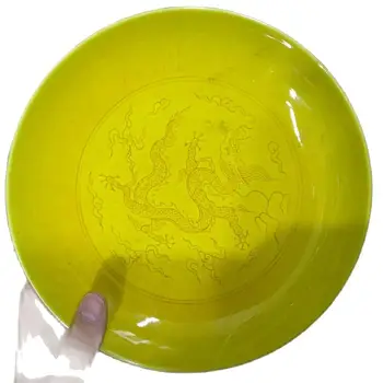 Ķīna Daming Hongzhi Gada Kvalitātes Pūķis Dzeltena Keramikas Plāksnes