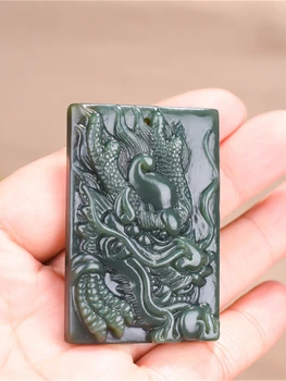Ķīnas Green Jade Dragon Jade Kulons Rotaslietas Laimīgs Labs Amulets Nefrīta Krāsas Kaklarota, Kuloni, Aproces, Smalkas Rotaslietas