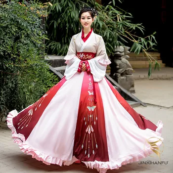 Ķīnas Hanfu Sarkans Sieviešu Tautas Deju Pasaku Kleitas Cosplay Posmā Valkā Meitenes Princese Tērpi