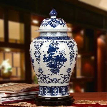 Ķīniešu Vairošanos keramikas ingvers jar vāze Antīko Porcelāna templis burkas mājas apdares lielā zilā un baltā ingvera burkas