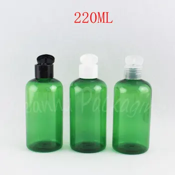 220ML Zaļā Apaļā Pleca Plastmasas Pudeles , 220CC Tukši Kosmētikas Konteineru , Šampūns / Losjons / Tonera Sub-pudelēs ( 24 GAB/Daudz )